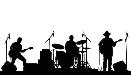 Silhouetted band performing music on stage