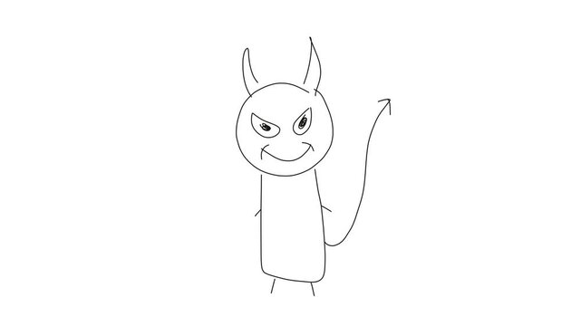 hand drawn devil cartoon smiling animation on white background video