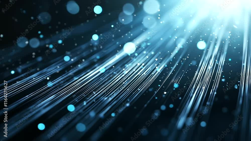 Aufkleber a soft-focus futuristic scene where tiny blue particles drift in a haze of blurred light, creating a