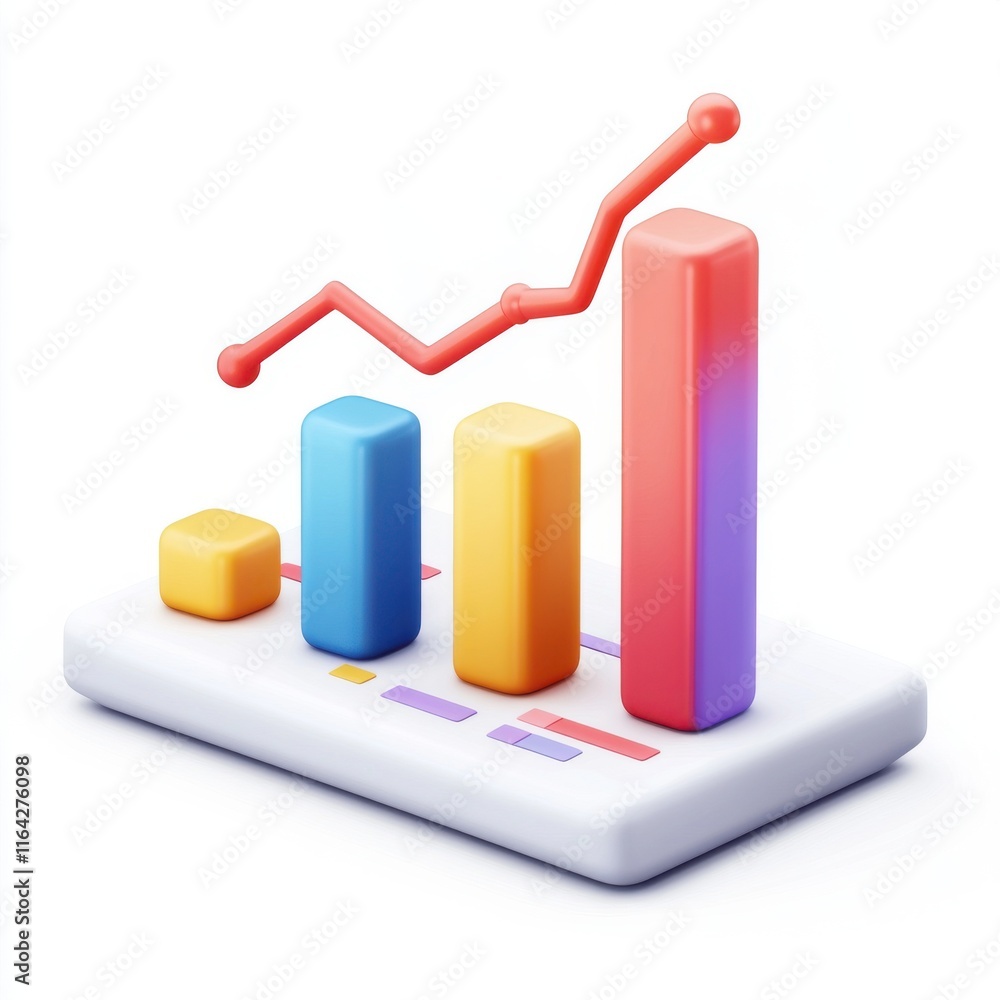 Poster colorful 3d bar graph with an upward trend line, symbolizing growth and success in data visualizatio