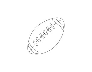 Continuous one line drawing of rugby ball. One line drawing illustration of american footbaal ball. Rugby sport equipment concept single line. Editable outline