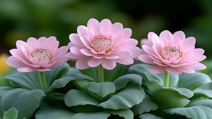 Three Pink Flowers Bloom Together In Green Foliage