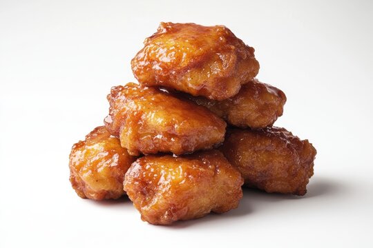 A delicious stack of golden brown glazed chicken nuggets ready to be enjoyed. - Powered by Adobe
