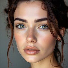 Obraz premium Un peinado elegante con mechones sueltos que enmarcan el rostro de manera natural y sofisticada, capturando un estilo clásico y refinado perfecto para cualquier ocasión especial 