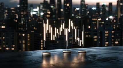 A captivating representation of financial growth, highlighting a stock market graph over a shimmering city backdrop at night