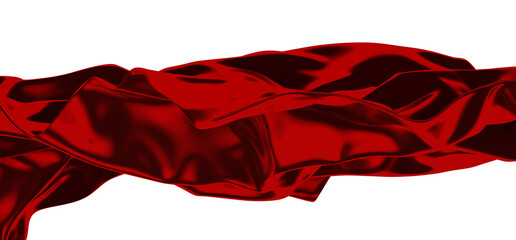 A close-up shot of a red satin fabric draped in a wave-like motion against a black background