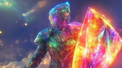 Crystal Armor Knight Defends With Radiant Shield