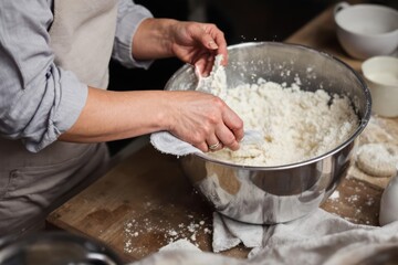 Woman mixing flour in bowl