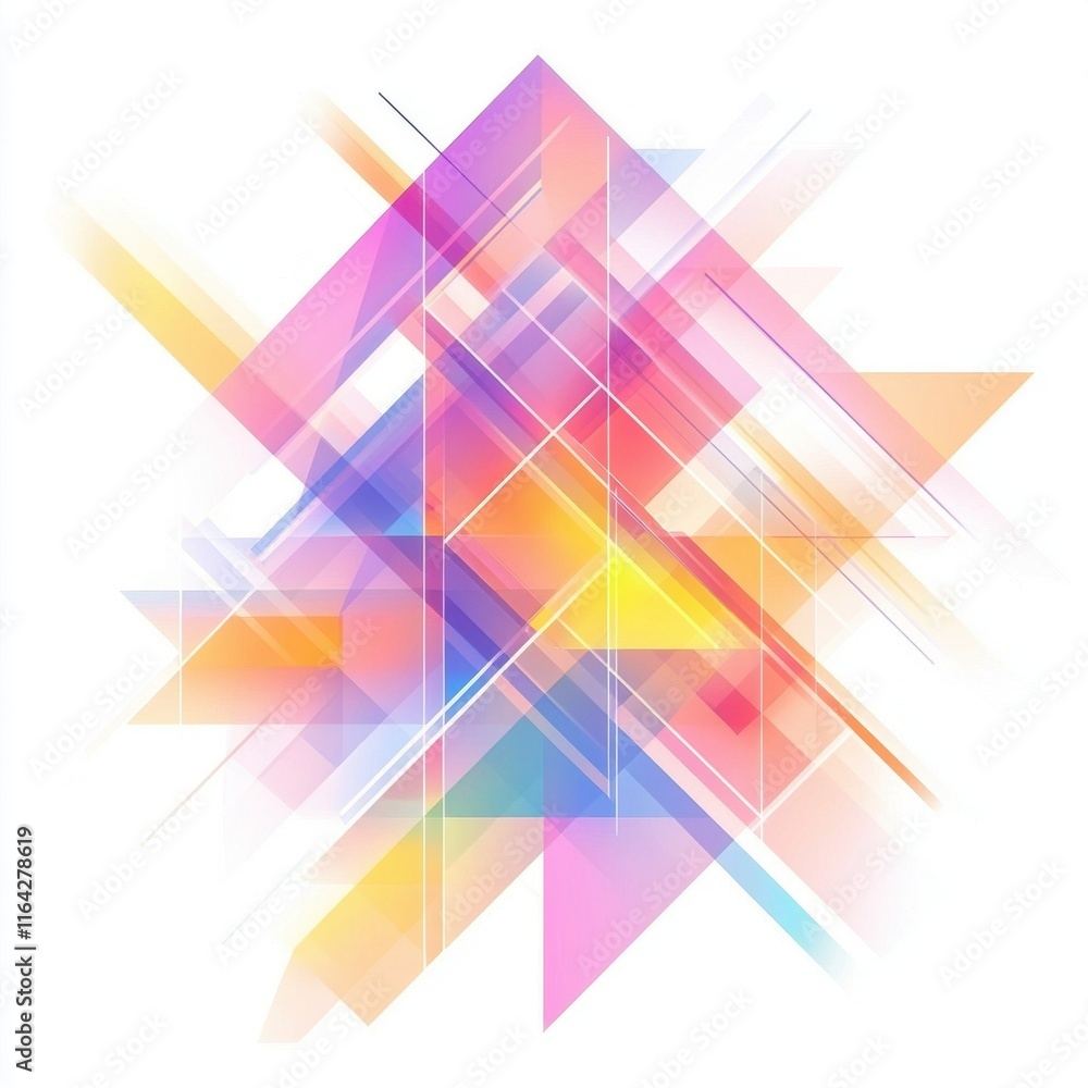 Poster vibrant abstract geometric shapes in soft pastel colors create a dynamic composition.