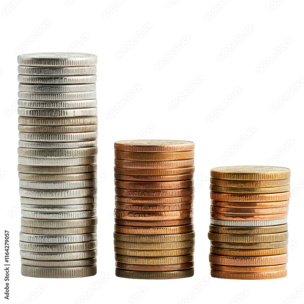 Poster stacked coins of varying sizes forming a gradual gradient pattern