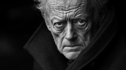 Dramatic Black and White Portrait of Elderly Person
