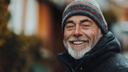 portrait of a sad elderly man outside his house during the day