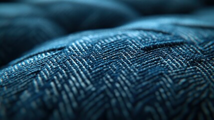 Close-Up of Blue Herringbone Fabric Texture