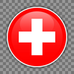 Swiss flag icon on checkered background. Round vector icon for mobile apps, UI or web design