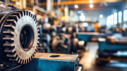 Industrial gear mechanism in a factory setting