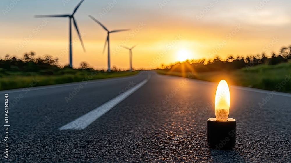 Aufkleber visual representation of a candlestick chart with wind turbines in the background, illustrating the 