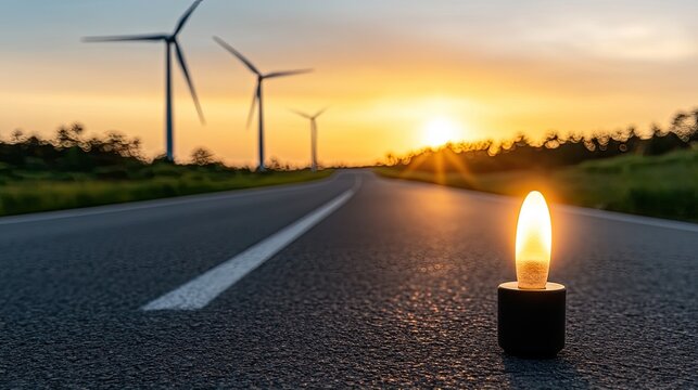 Visual representation of a candlestick chart with wind turbines in the background, illustrating the rising importance of green energy in the market