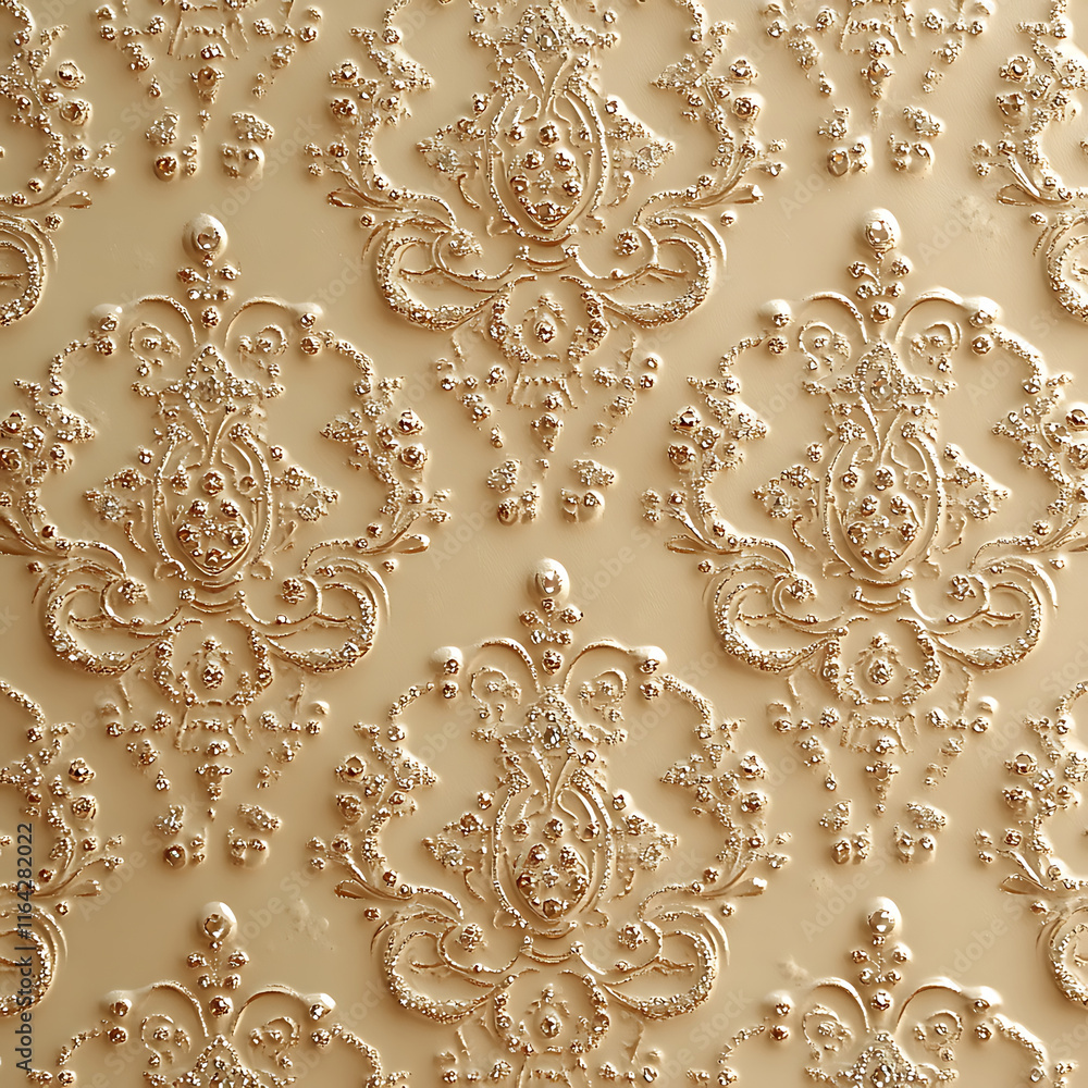 Poster elegant vintage wallpaper design with intricate embossed patterns and soft beige background, perfect