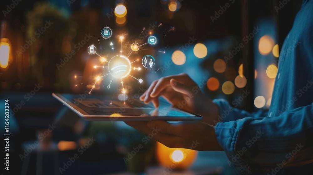 Poster digital network connection on tablet