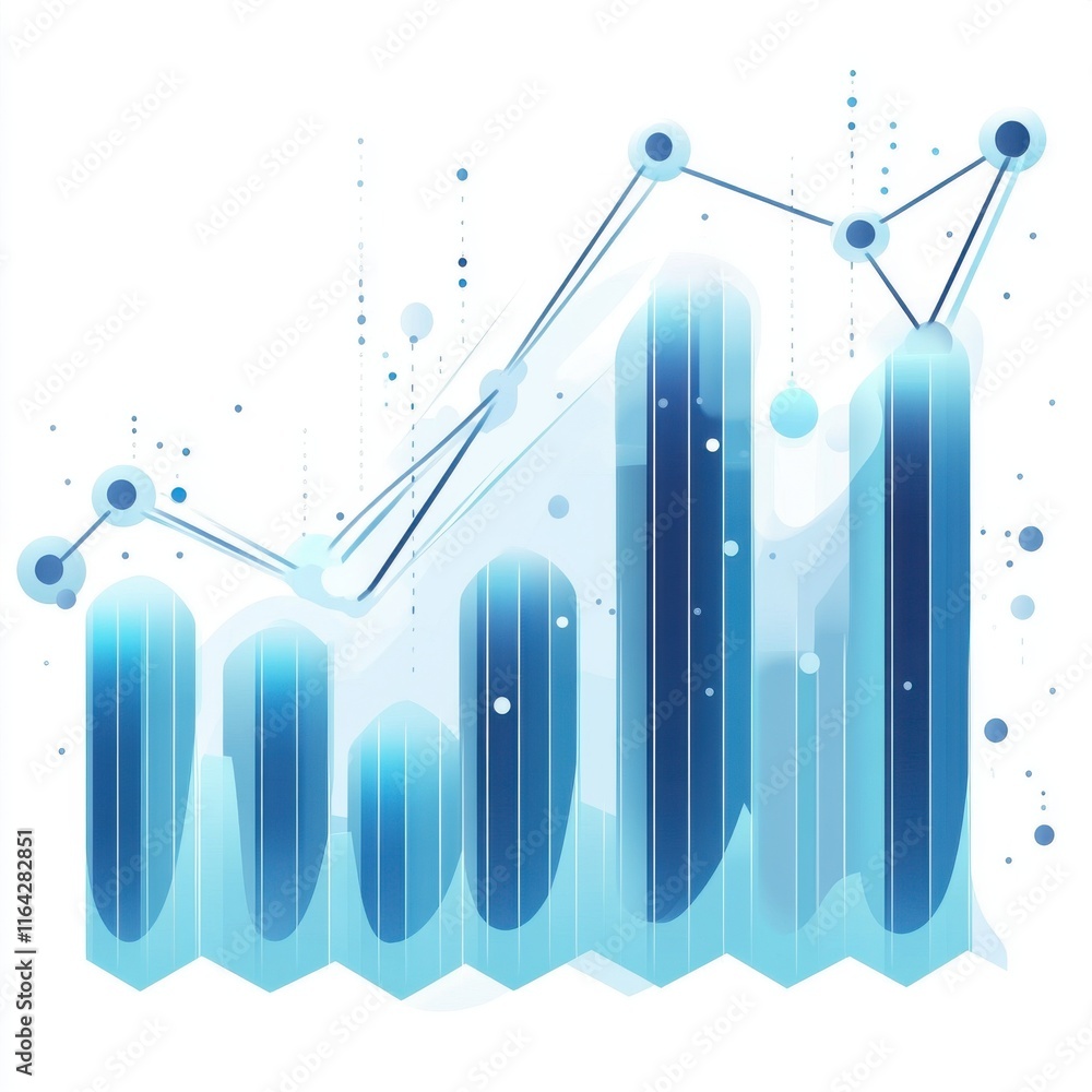Poster abstract blue data visualization depicting upward trends in a digital format.