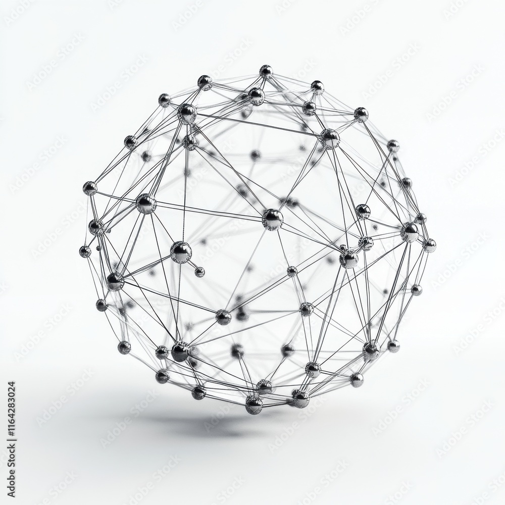 Poster abstract network sphere showcasing interconnected nodes and wires, evoking a sense of technology and