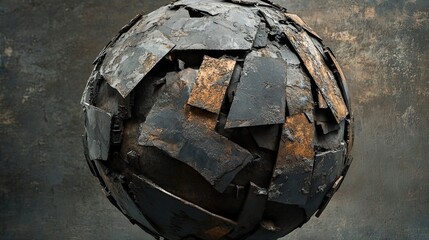 Abstract Spherical Metal Sculpture with Textured Surface