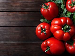 A bunch of red tomatoes on a wooden table