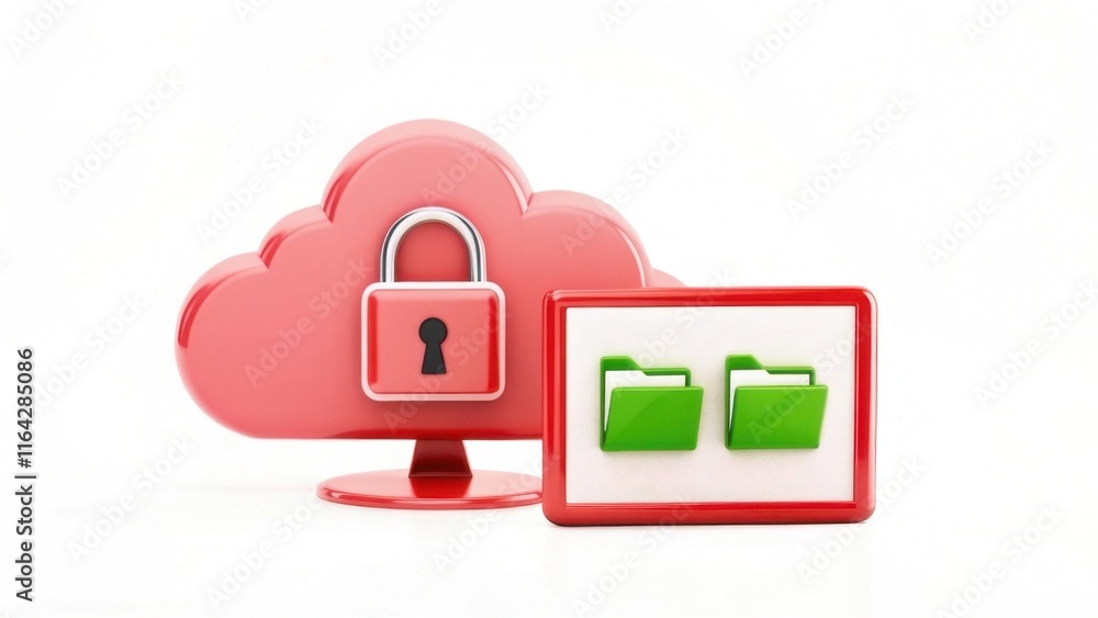 Poster a cloud icon with a padlock symbolizes secure online storage, alongside green folders representing f