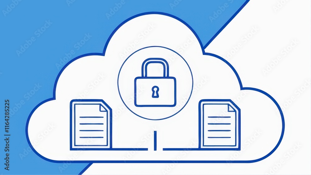 Poster a cloud storage graphic featuring a locked padlock symbol, emphasizing security for digital document