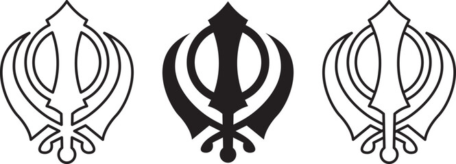 Khanda modern Sikh symbol. Sikhism emblem solid and outline vector illustration.