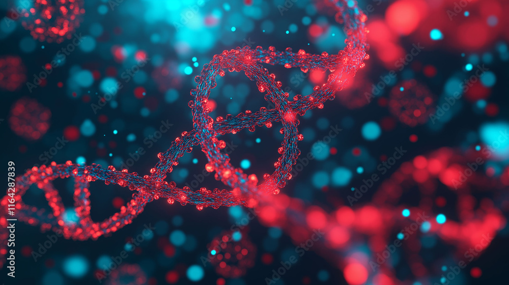 Poster bird flu mutation avian virus. abstract dna structure with glowing red and blue elements on a dark b