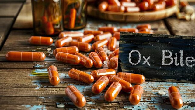 Ox bile supplements on the table. Selective focus. nature.