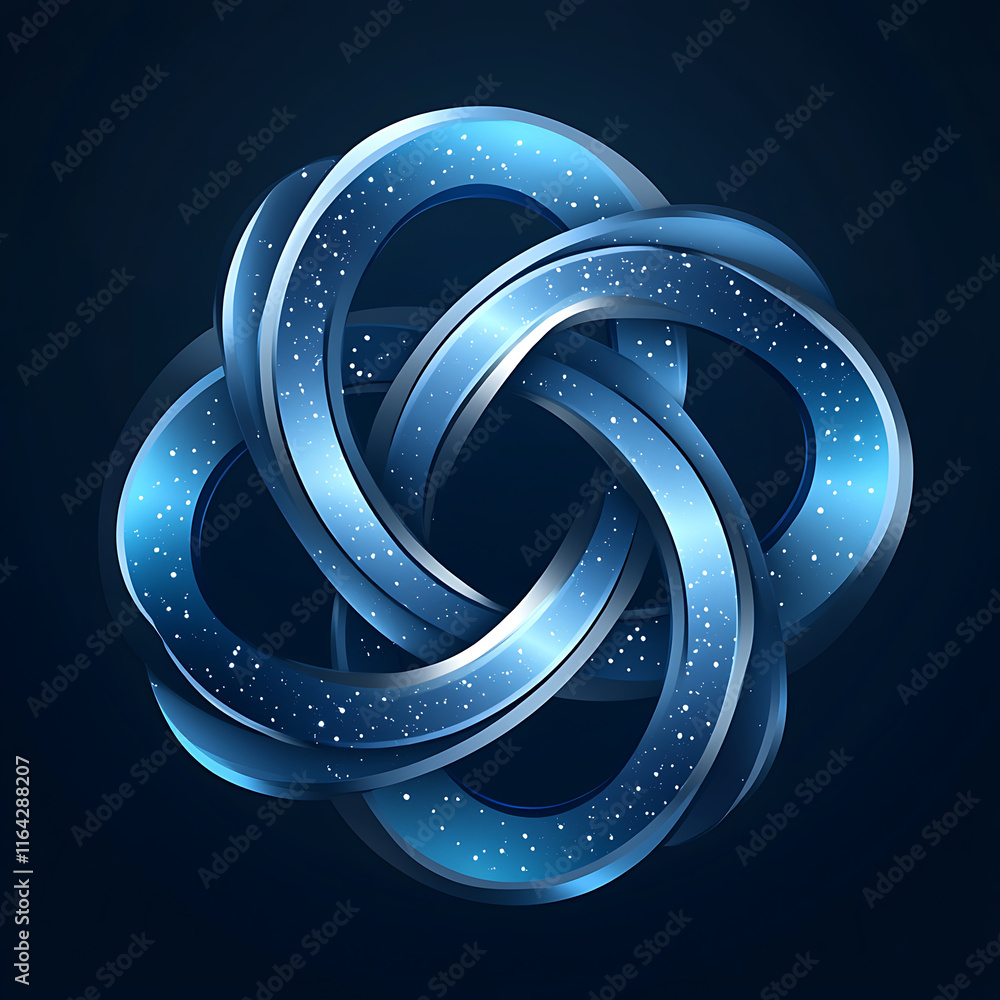 Poster modern abstract design featuring intertwined blue shapes with starry texture, creating sense of dept