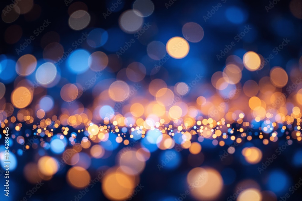 Poster Abstract bokeh background with glowing orange and blue lights.