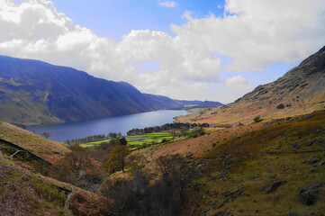 Wast Water in the English Lake District from Over Beck, by Yewbarrow, Wasdale, Cumbria, England, UK