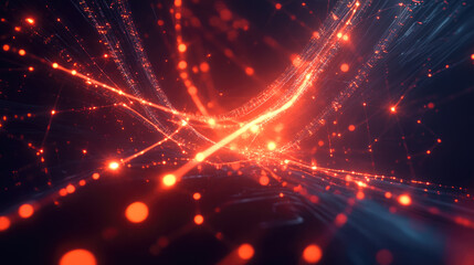 Fototapeta premium Dynamic red and blue light trails creating an abstract technological pattern