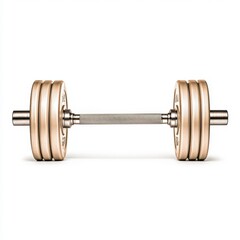 A sleek, metallic dumbbell with heavy weights, ideal for fitness enthusiasts and strength training.