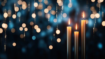 Financial concept shows stock market dynamics with a rising candlestick chart against a blue background and a blurred world map