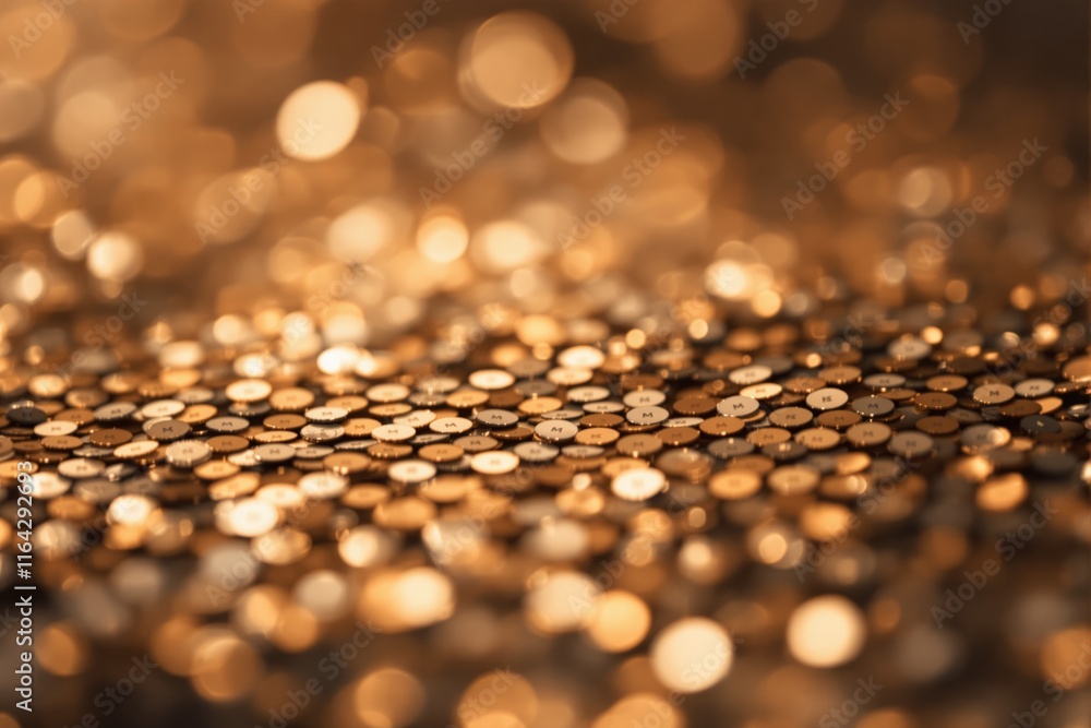 Aufkleber golden bokeh effect with shining metallic sequins on blurred warm-toned background.