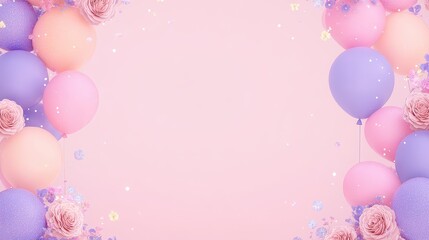 A festive background featuring pastel balloons and floral accents, perfect for celebrations and events.