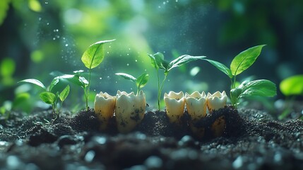 Life cycle concept nurturing seedlings in a lush environment