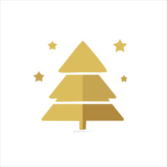 Golden minimalistic Christmas tree logo. Vector simple isolated illustration.