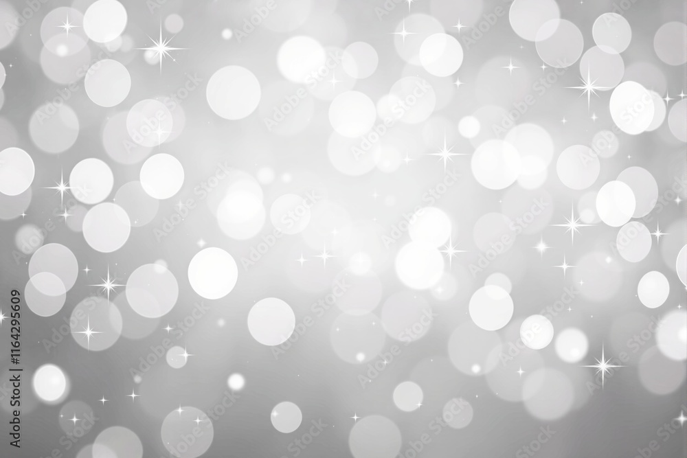Aufkleber Abstract light bokeh background with white sparkles and circular glow elements on a soft gray gradient backdrop. Ai generative.