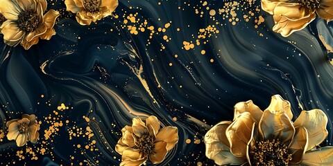 "Exquisite 3D Wallpaper for Wall Frames Featuring Fractal Flowers in Golden Tones, Showcasing Intricate Patterns and a Luxurious Aesthetic Perfect for Contemporary Interior Design"

