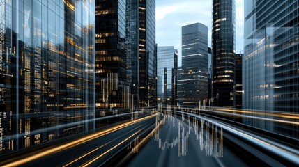 Fototapeta premium Illuminated stock market candles rise from a detailed chart, highlighted by soft light and a blurred background, capturing financial activity