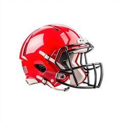 Fototapeta premium A vibrant red football helmet isolated on a white background, symbolizing competitive spirit and athleticism in sports.