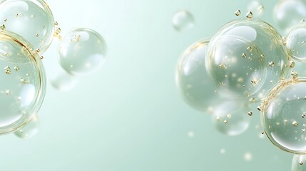 Transparent Bubbles Float In A Soft Green Background