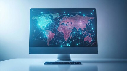 Global network connection displayed on computer screen.