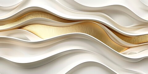 "Elegant 3D White and Gold Waves Wallpaper Design Featuring Smooth Flowing Curves and a Luxurious Aesthetic, Perfect for Contemporary Interior or Digital Art Projects"

