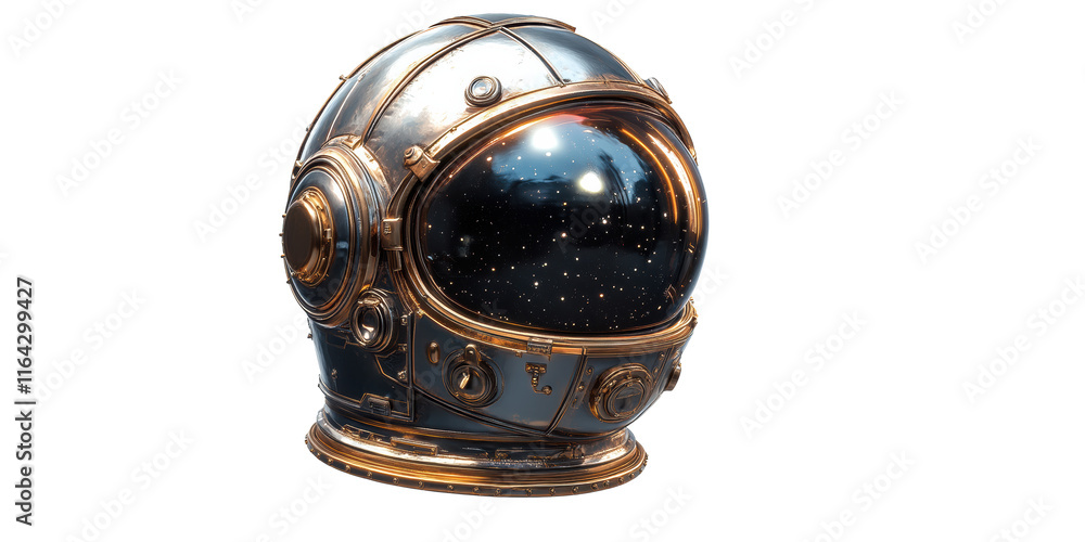 Poster astronaut helmet with star reflections isolated on transparent background